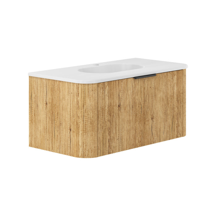 Fienza Minka Curved Wall-Hung Vanity 900mm / Scandi Oak / Lola Matte