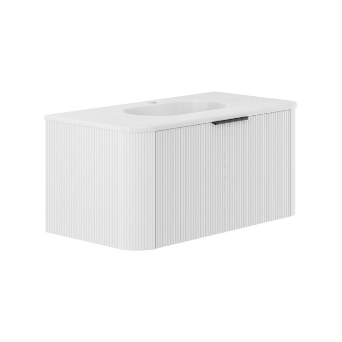 Fienza Minka Curved Wall-Hung Vanity 900mm / Satin White / Lola Matte