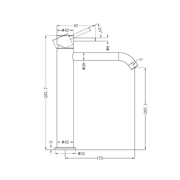 Nero Zen Tall Basin Mixer Line Drawing