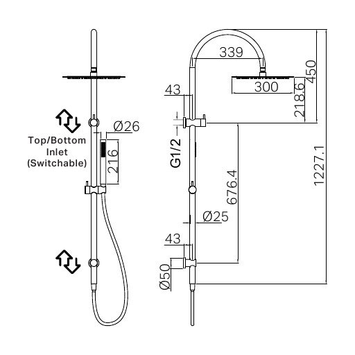 Nero Zen Twin Shower Line Drawing