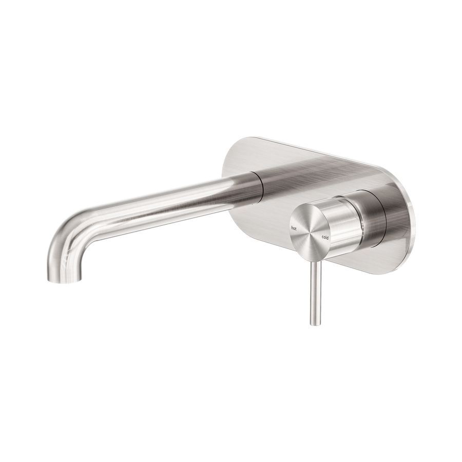 Nero Zen Wall Basin/Bath Mixer 185mm Spout Brushed Nickel