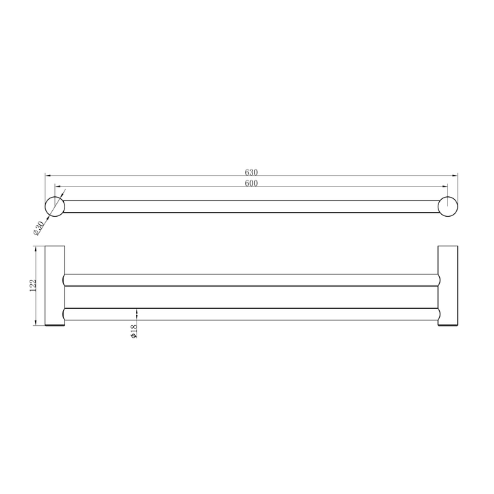 Nero Zen Double Towel Rail 600mm Line Drawing