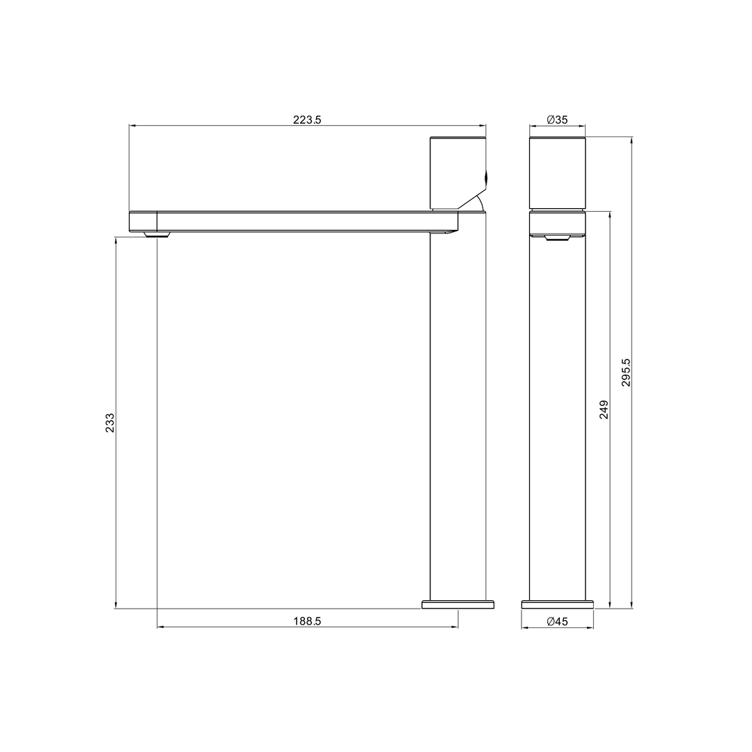 Nero Pure Tall Basin Mixer BB Line Drawing