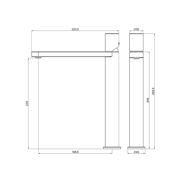 Nero Pure Tall Basin Mixer BB Line Drawing