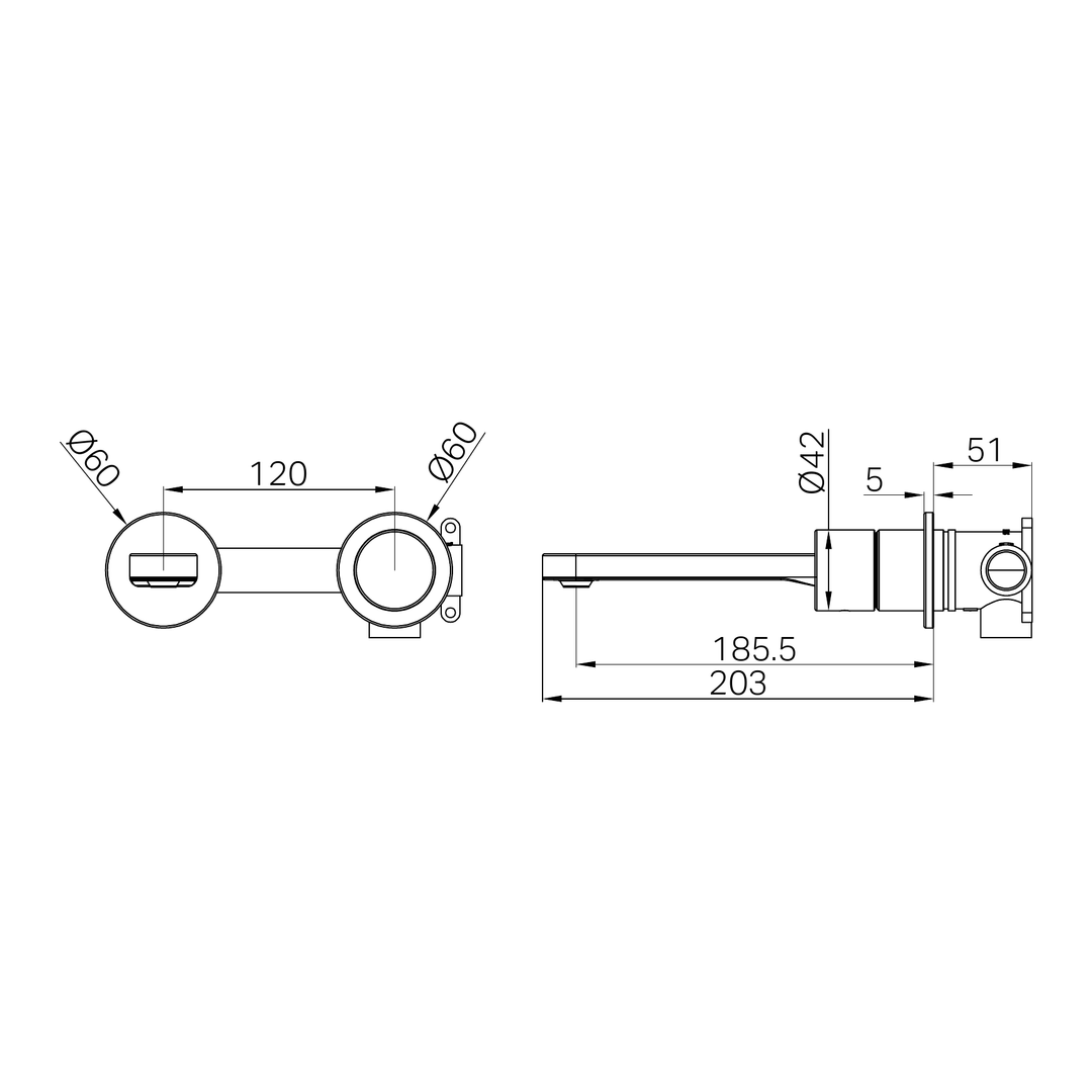 Nero Pure Progressive Wall Basin/Bath Mixer Line Drawing