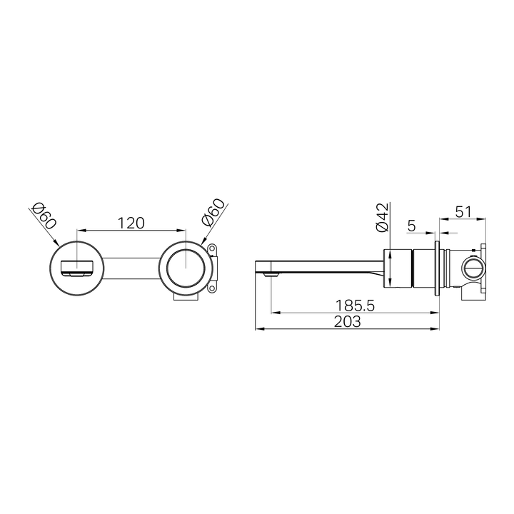 Nero Pure Progressive Wall Basin/Bath Mixer Line Drawing