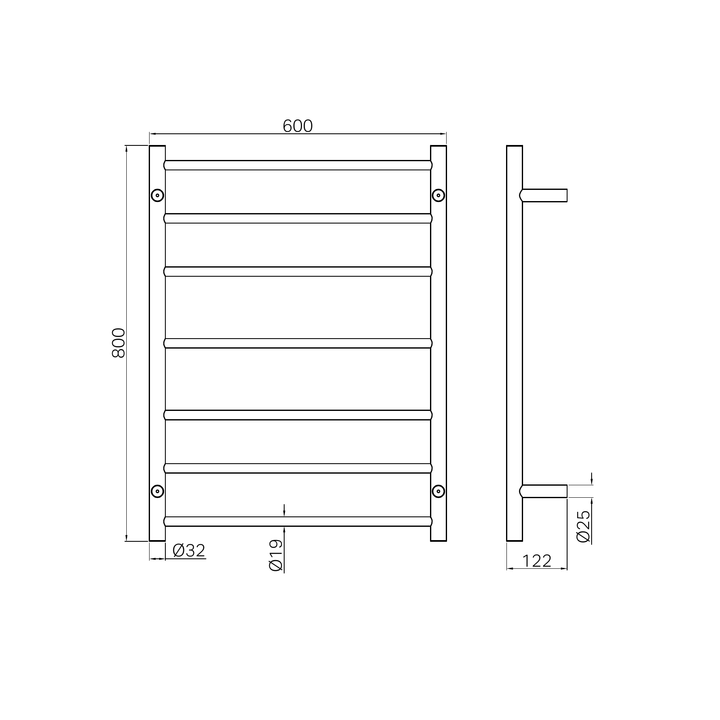 Nero Non-Heated Towel Ladder Line Drawing