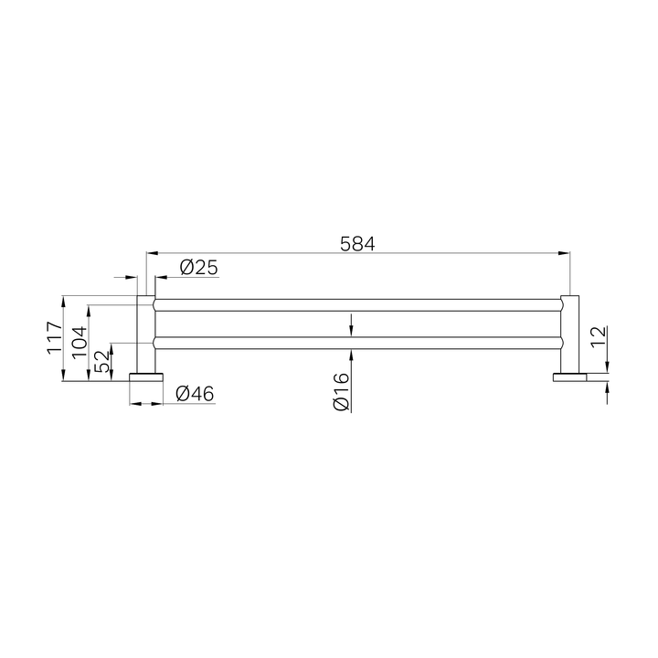 Nero Mecca Double Towel Rail 600mm Line Drawing