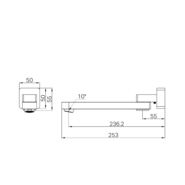 Nero Bianca Swivel Bath Spout Only Line Drawing