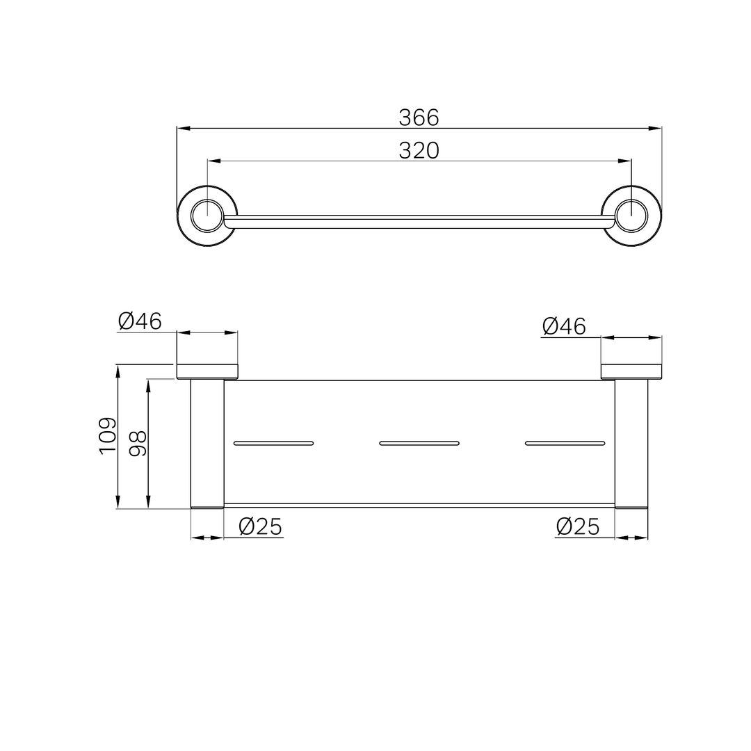 Nero Dolce II Metal Shower Shelf CP Line Drawing