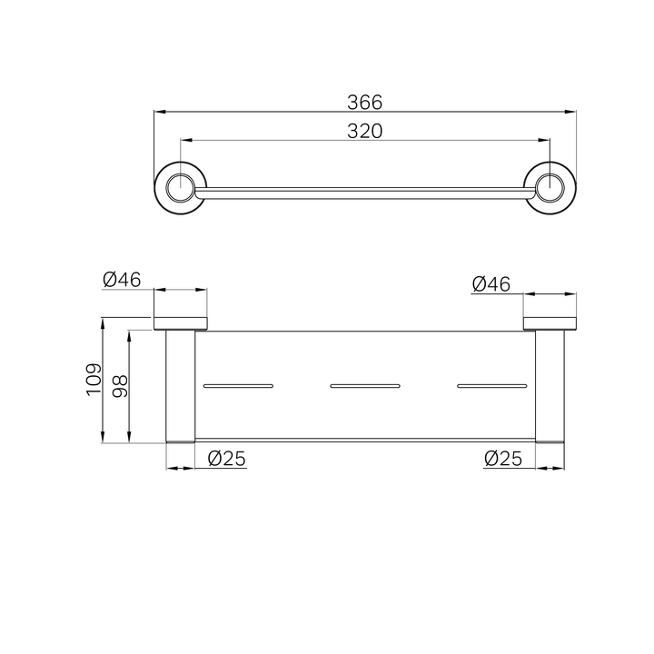 Nero Dolce II Metal Shower Shelf CP Line Drawing