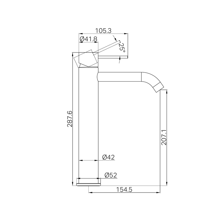 Nero Mecca Tall Basin Mixer Line Drawing