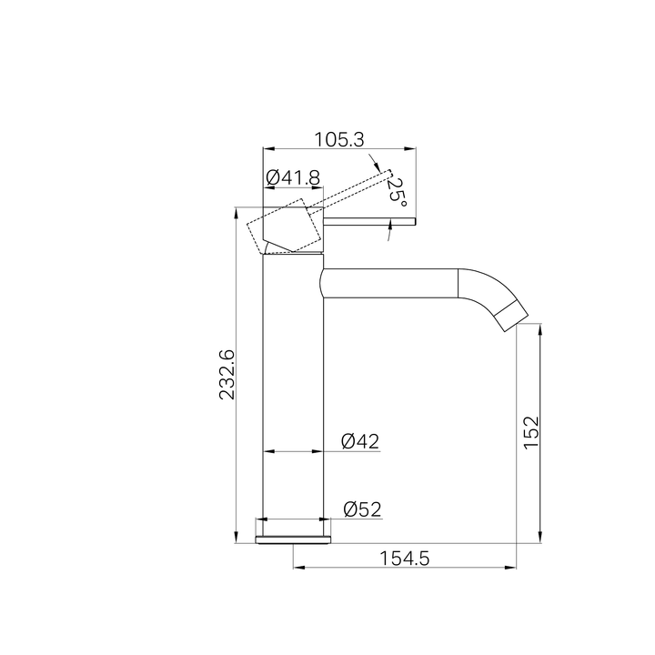 Nero Mecca Mid Tall Basin Mixer Line Drawing
