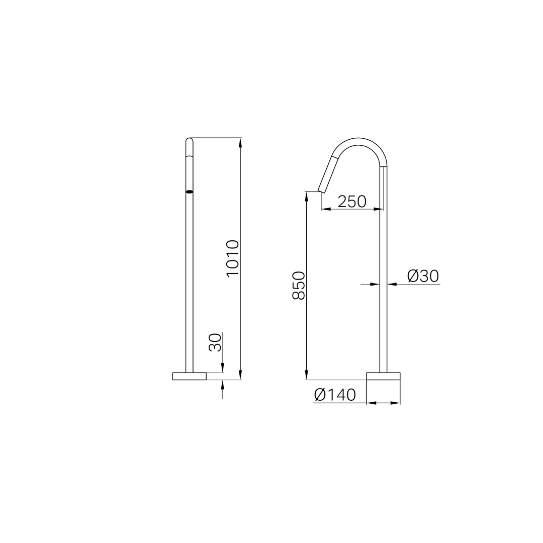 Nero Mecca Freestanding Bath Spout Only Line Drawing