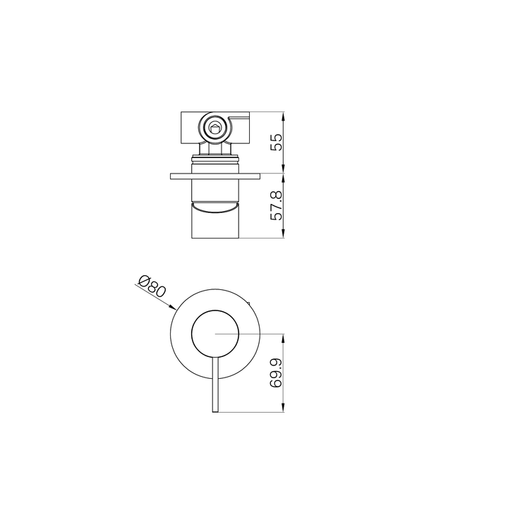 Nero Mecca Shower Mixer 80mm Plate Line Drawing
