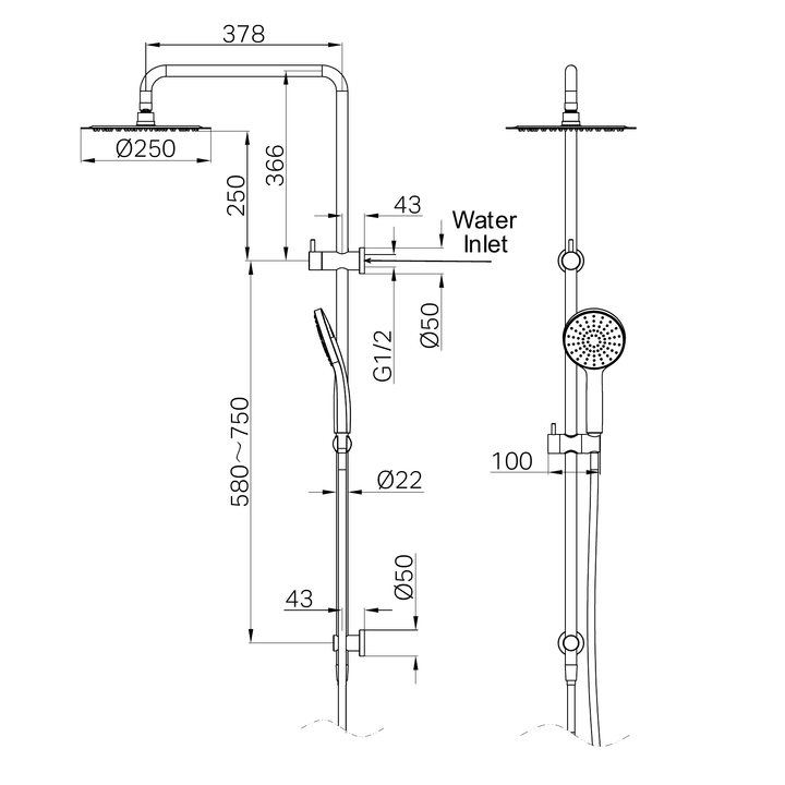 Nero Dolce II Twin Shower CP Line Drawing