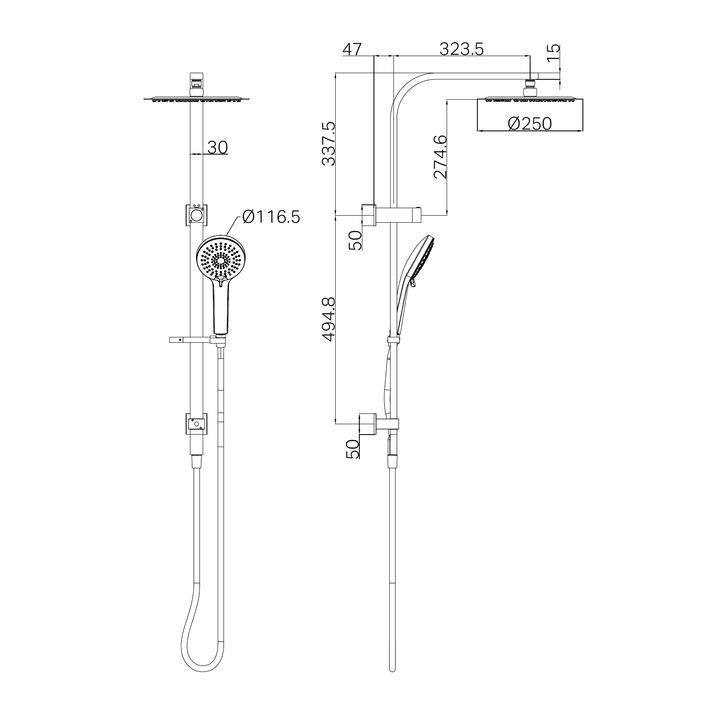 Nero Bianca Twin Shower Line Drawing