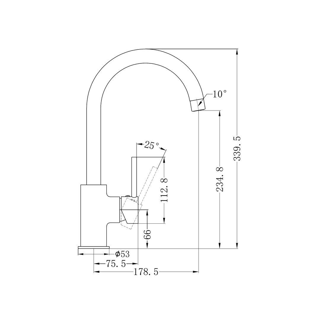 Nero Dolce Kitchen Mixer Gooseneck CP Line Drawing
