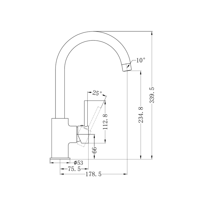 Nero Dolce Kitchen Mixer Gooseneck CP Line Drawing