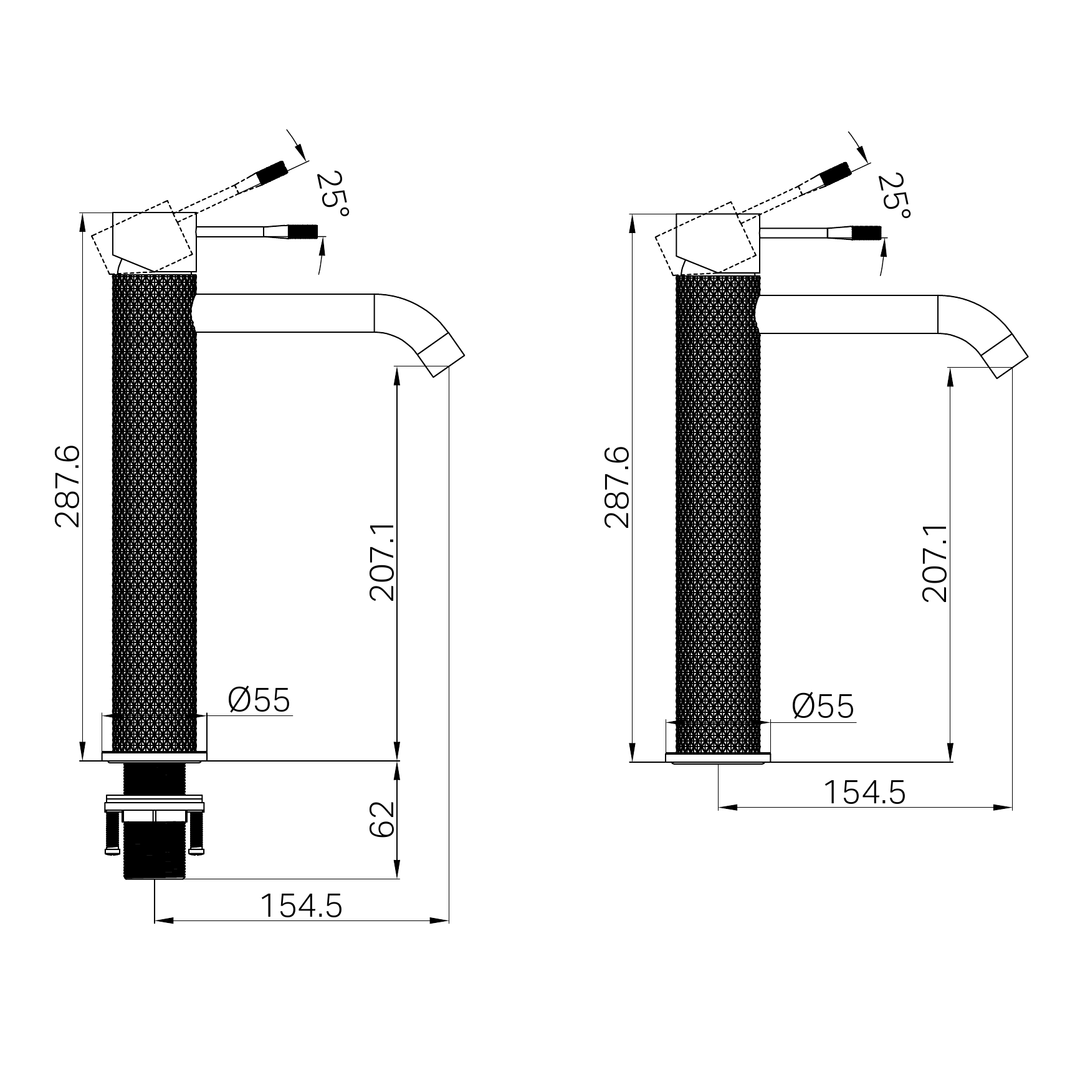 Nero Opal Tall Basin Mixer Line Drawing