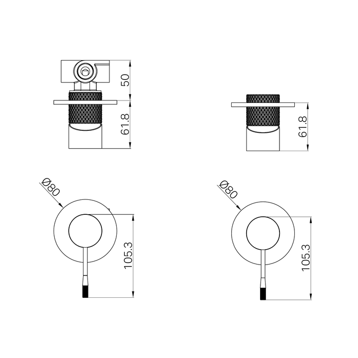 Nero Opal Shower Mixer 80mm Plate BB Line Drawing