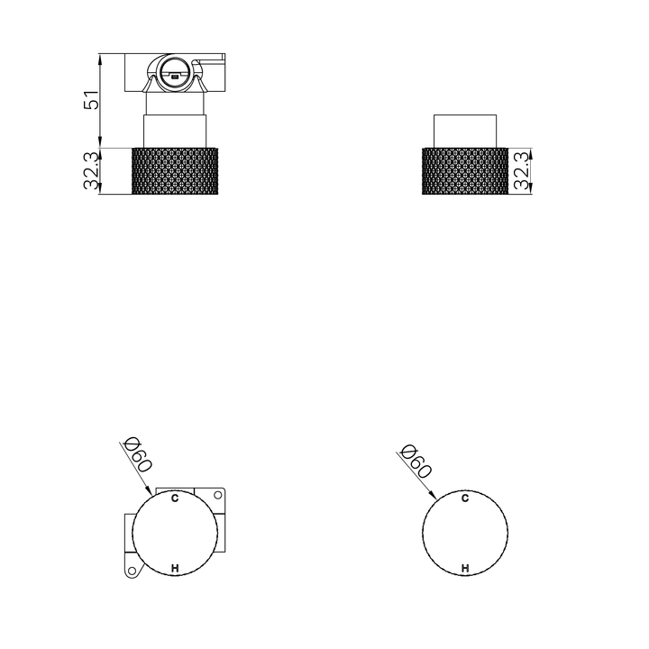 Nero Opal Progressive Shower Mixer Line Drawing