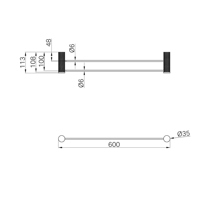 Nero Opal Double Towel Rail 600mm BB Line Drawing