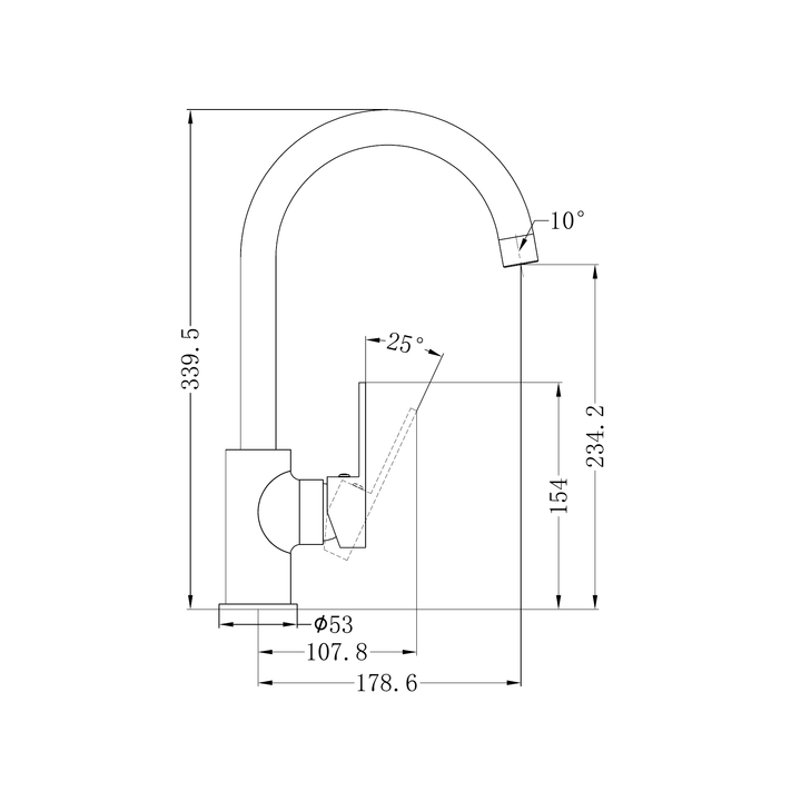 Nero Ecco Kitchen Mixer CP Line Drawing