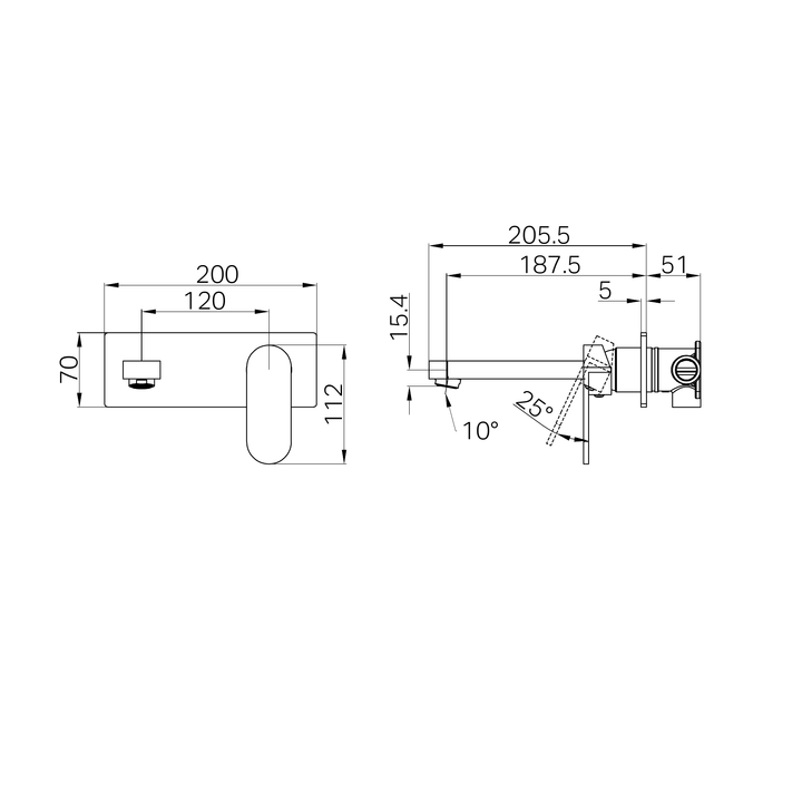Nero Ecco Wall Basin/Bath Mixer Line Drawing