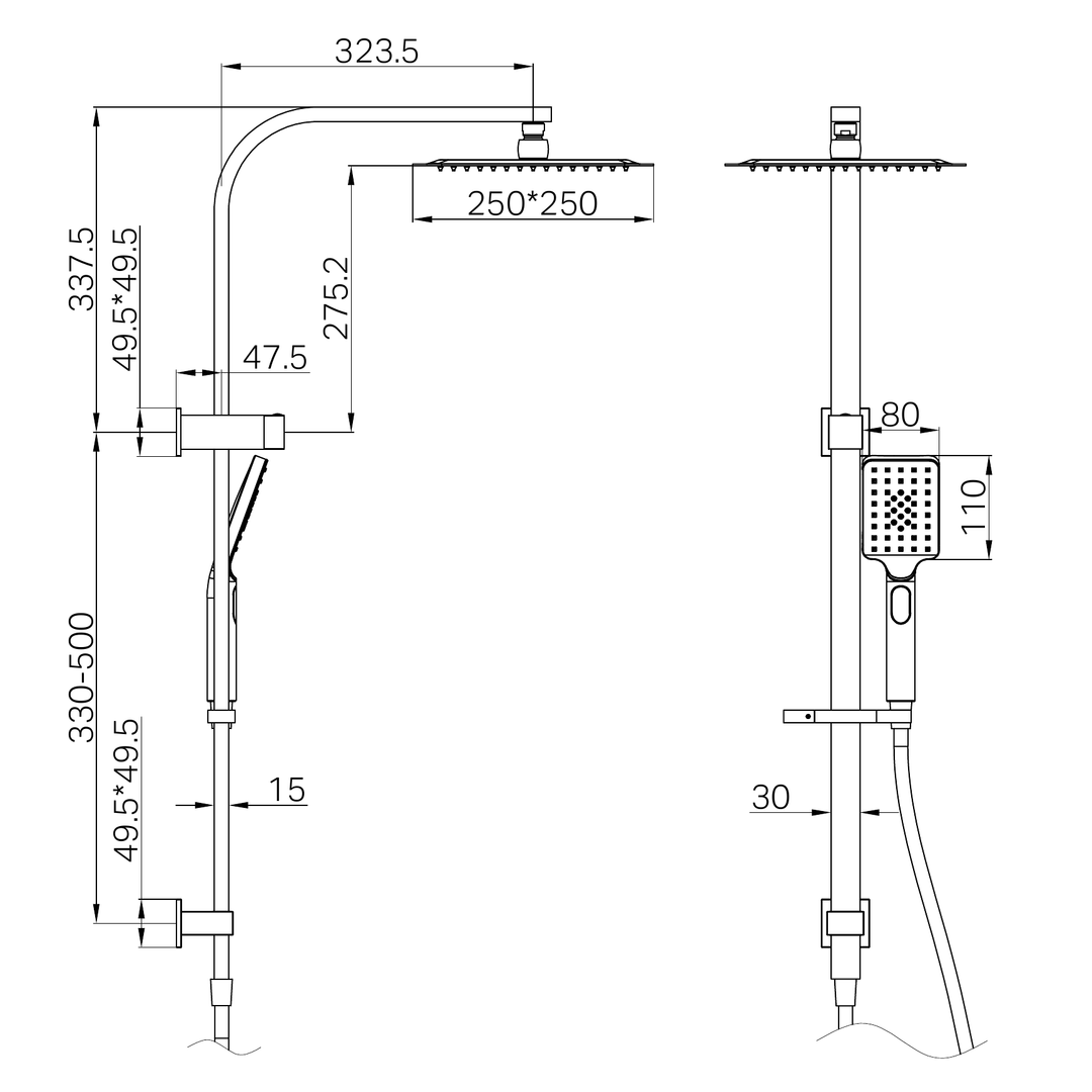 Nero Celia Twin Shower Line Drawing
