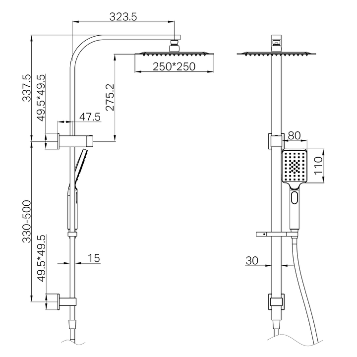 Nero Celia Twin Shower Line Drawing