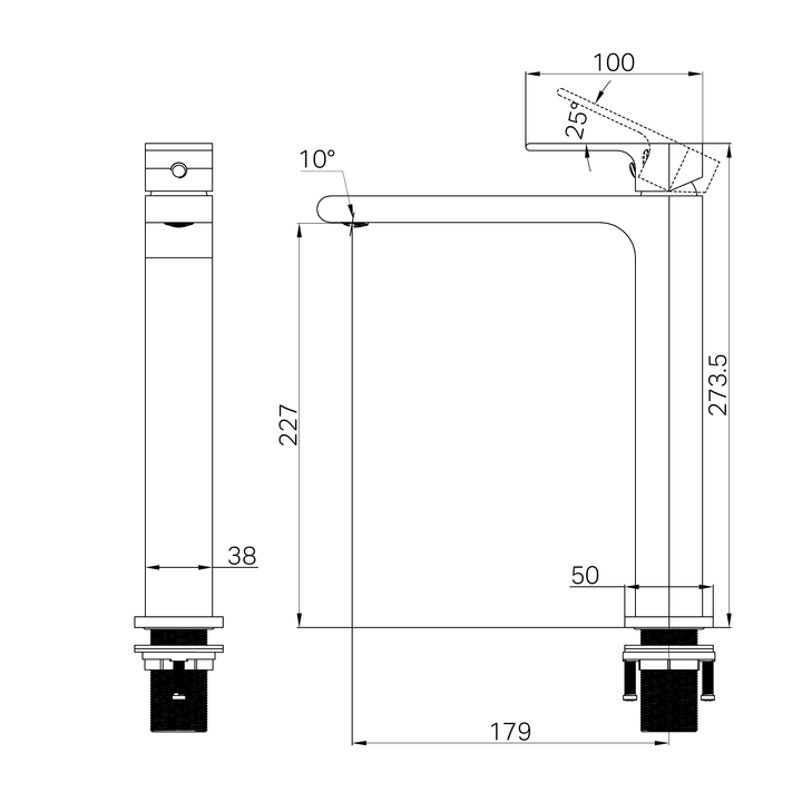 Nero Bianca Tall Basin Mixer CP Line Drawing