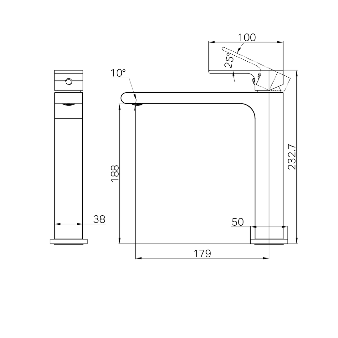 Nero Bianca Mid Tall Basin Mixer Line Drawing