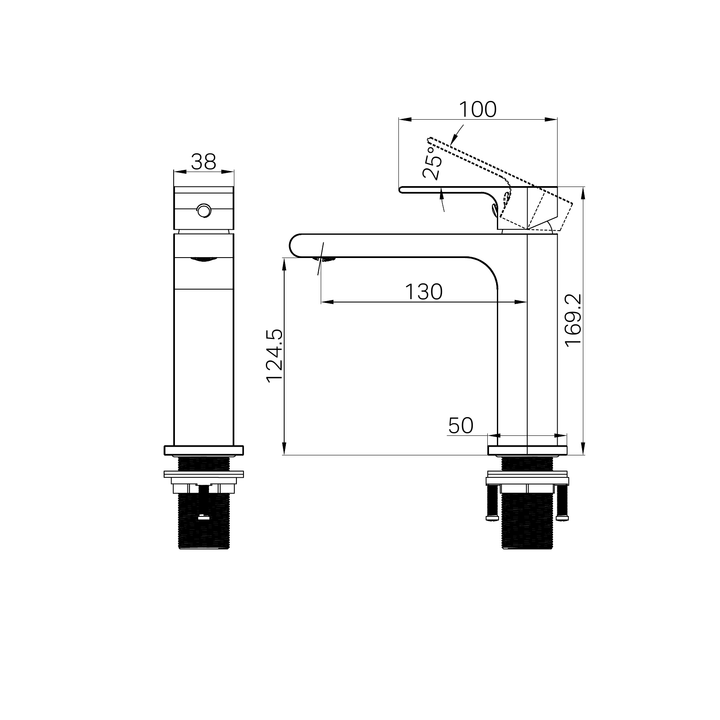 Nero Bianca Basin Mixer Straight Spout BB Line Drawing