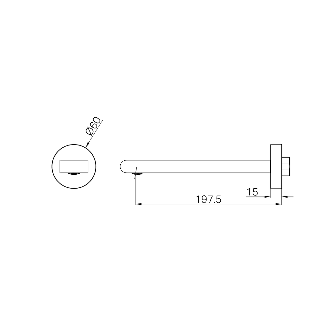 Nero Bianca Fixed Bath Spout Only 200mm Line Drawing