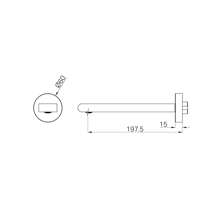 Nero Bianca Fixed Bath Spout Only 200mm Line Drawing