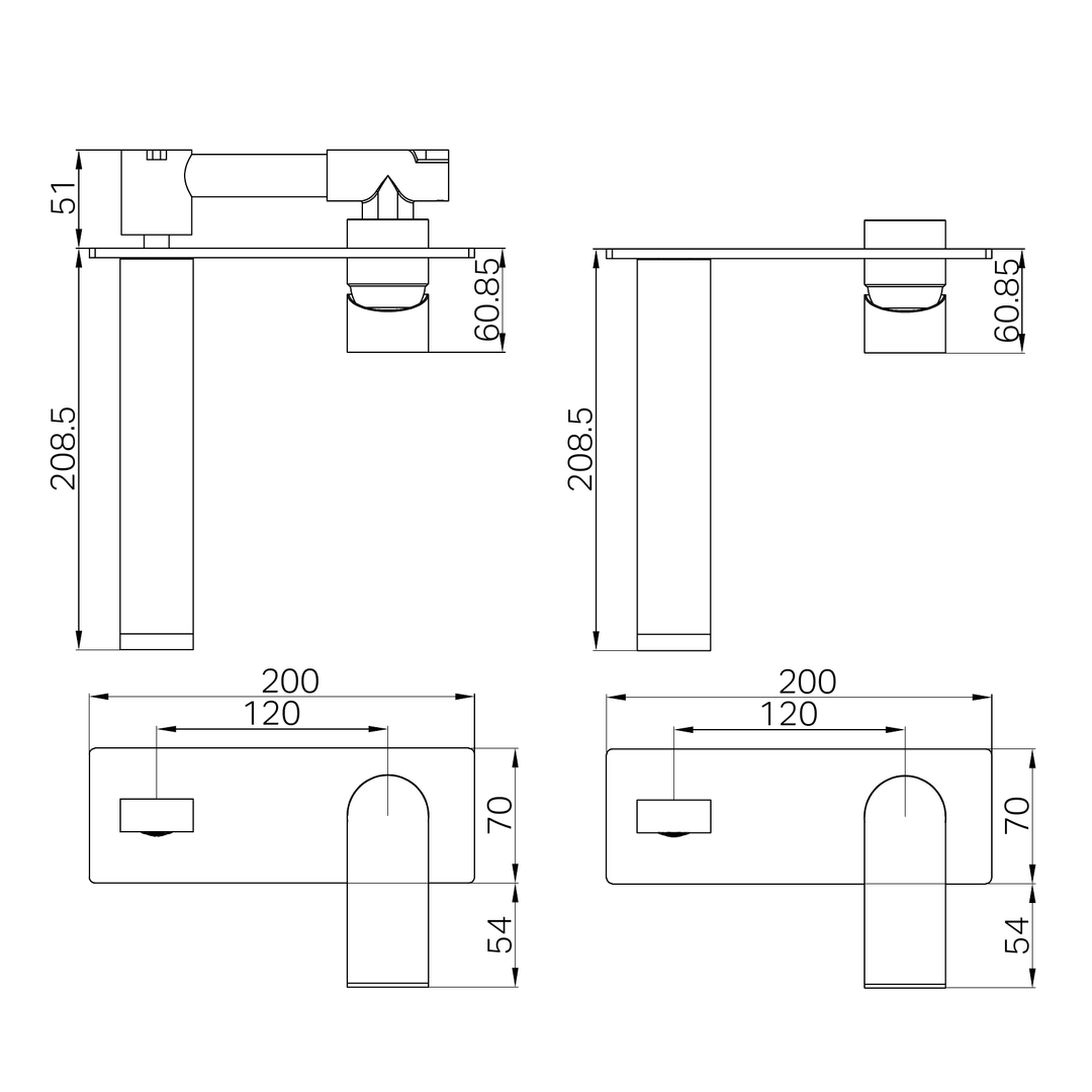 Nero Bianca Wall Basin/Bath Mixer 187mm BB Line Drawing