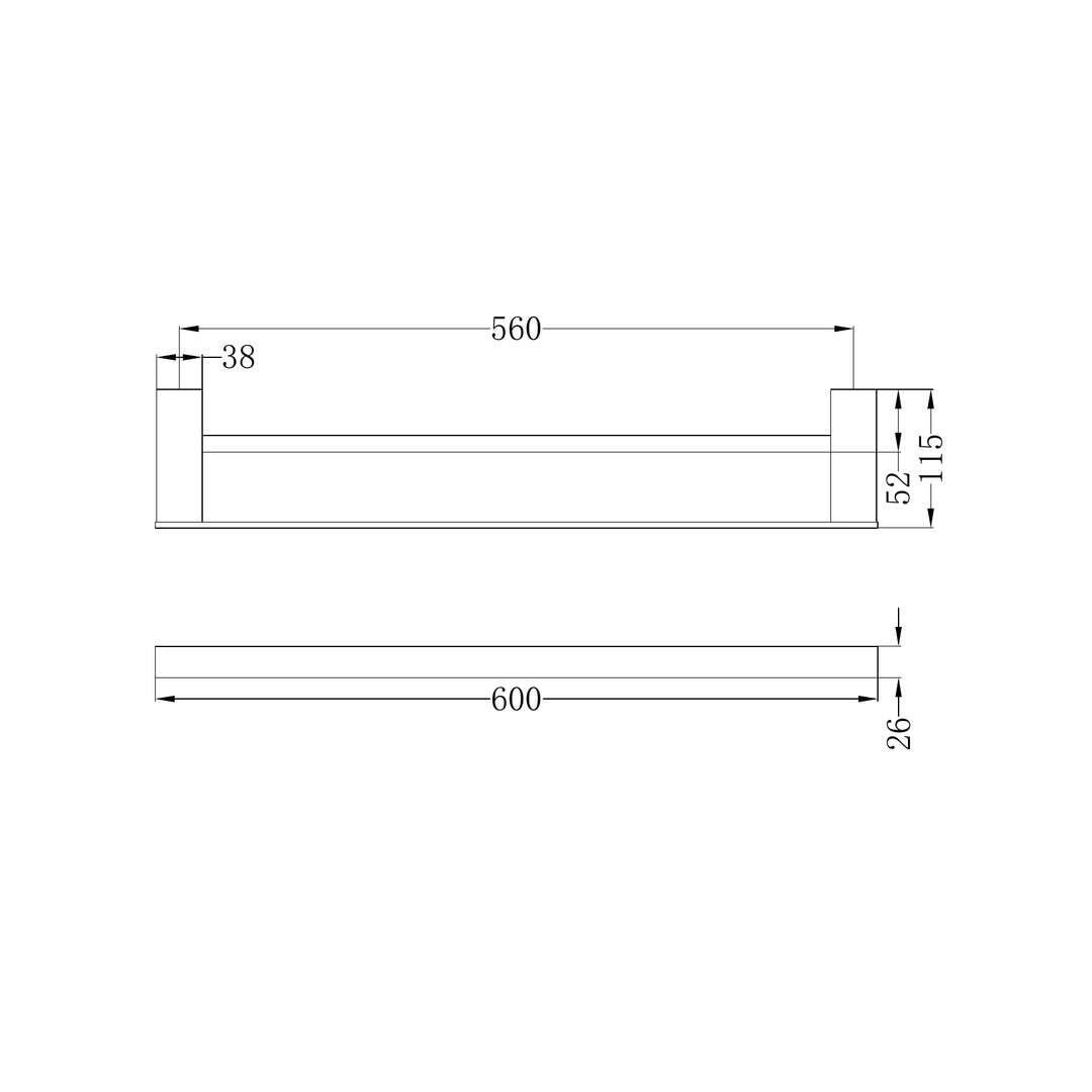 Nero Celia Double Towel Rail 600mm Line Drawing