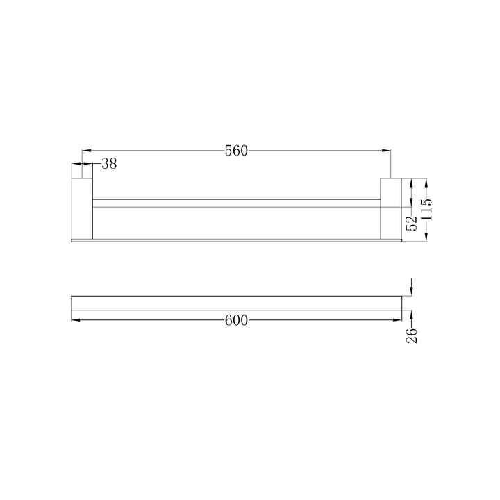 Nero Celia Double Towel Rail 600mm Line Drawing