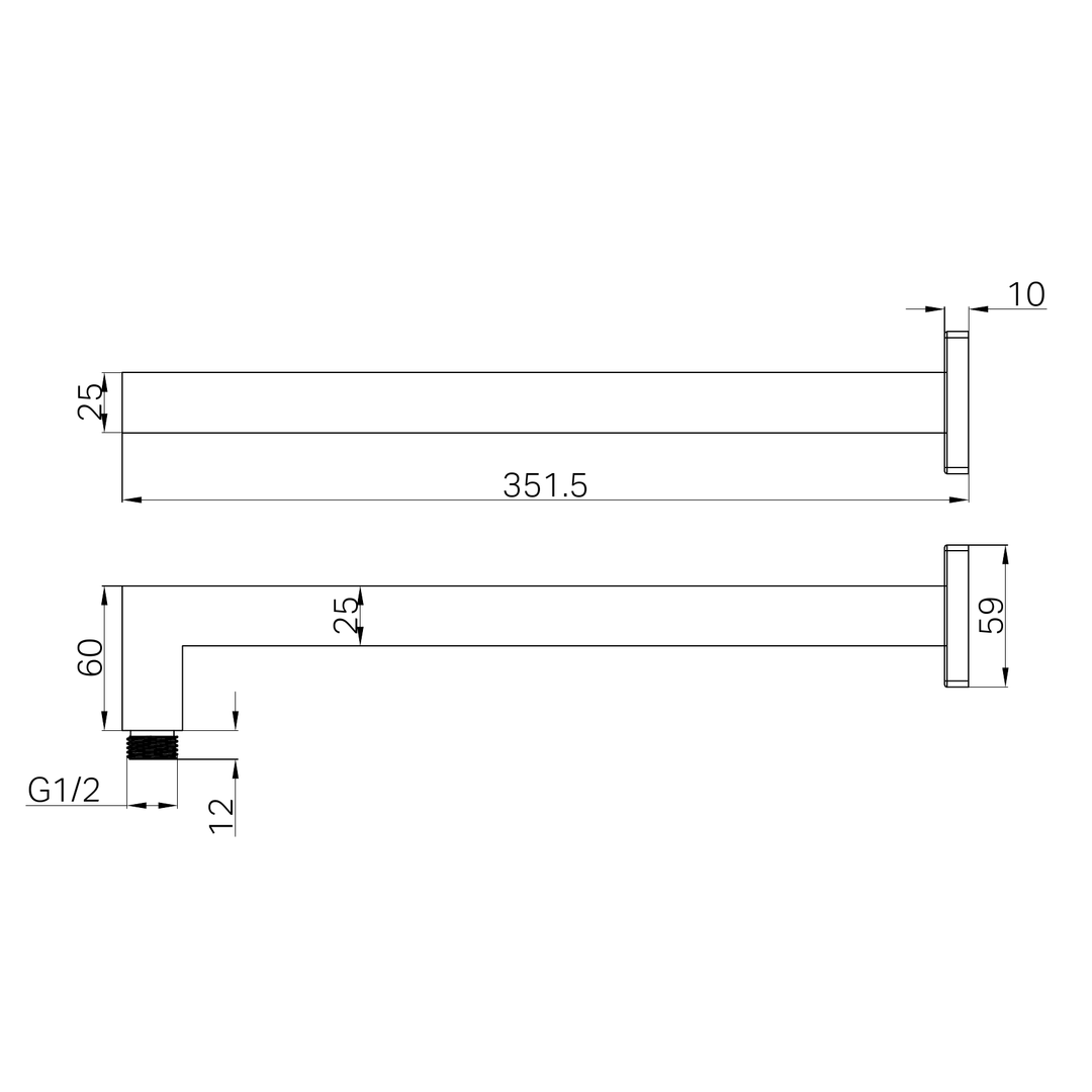 Nero Square Shower Arm Line Drawing
