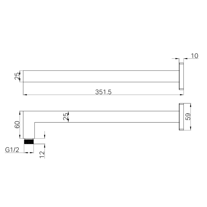 Nero Square Shower Arm Line Drawing
