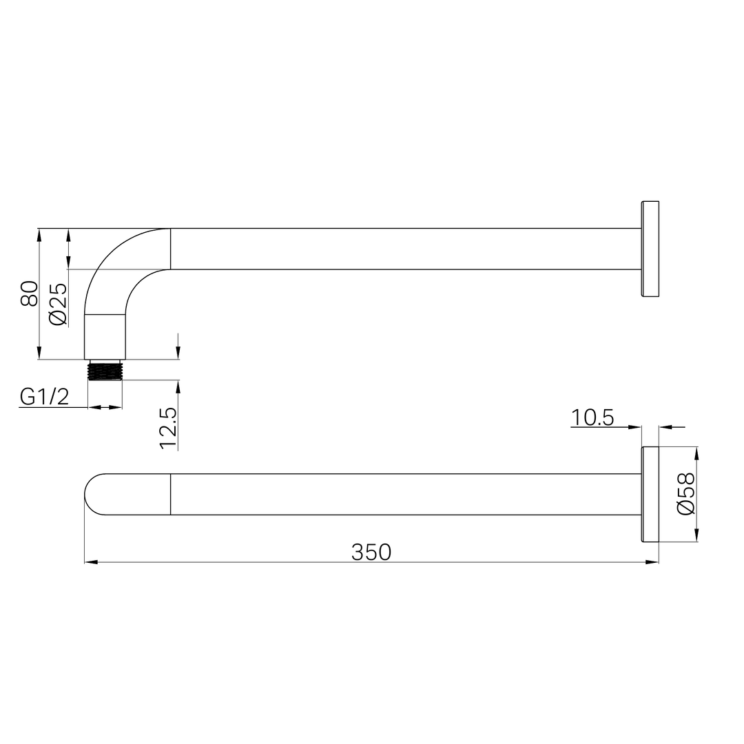 Nero Round Shower Arm 330mm BB Line Drawing