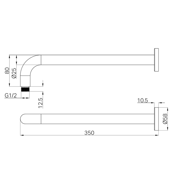 Nero Round Shower Arm 330mm BB Line Drawing