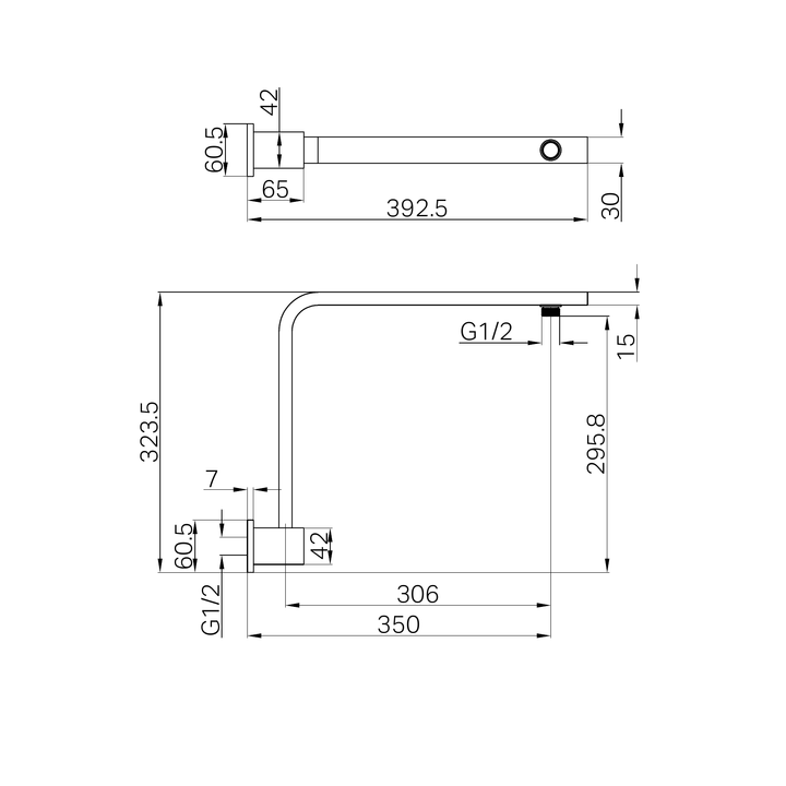Nero Square Swivel Shower Arm CP Line Drawing