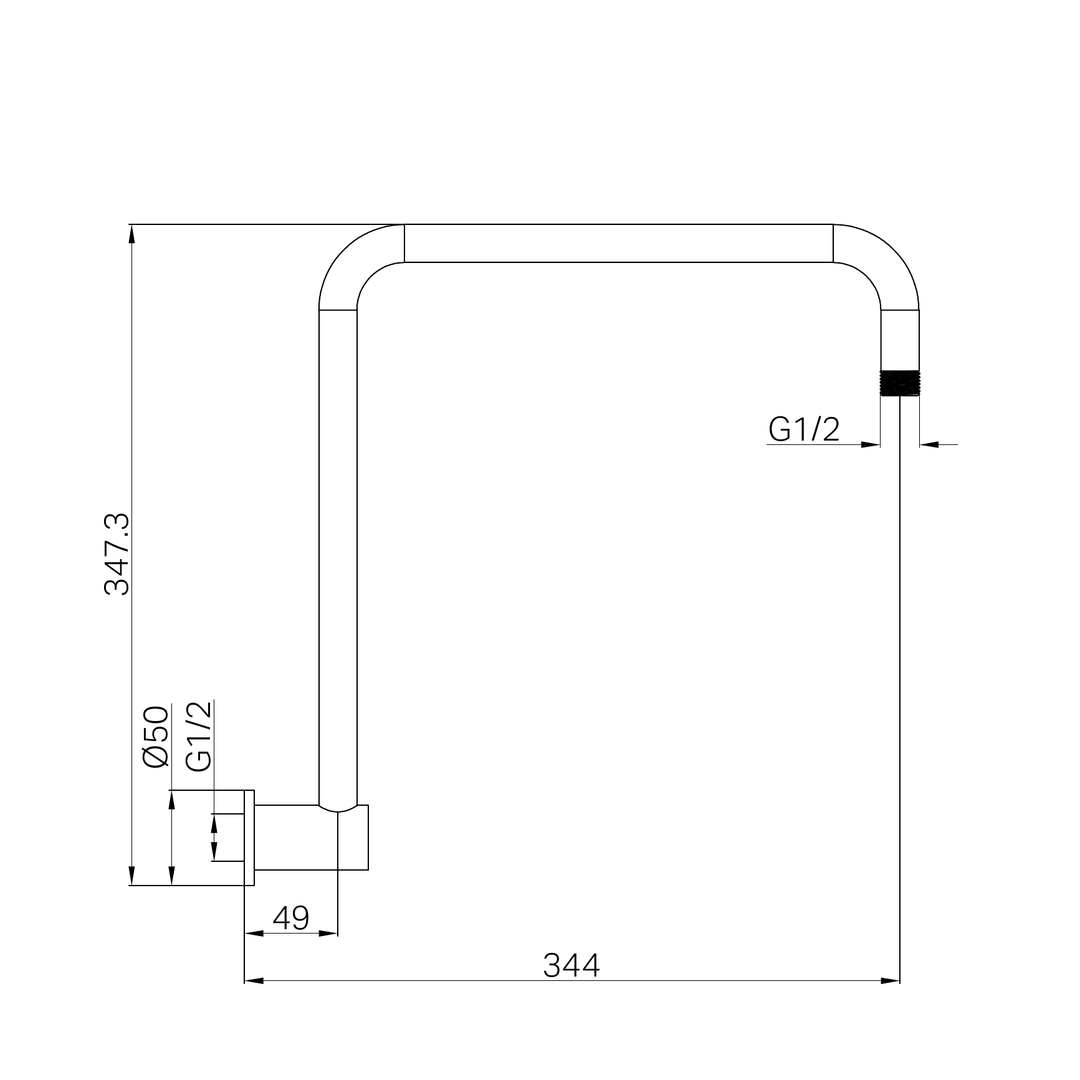 Nero Round Swivel Shower Arm Line Drawing