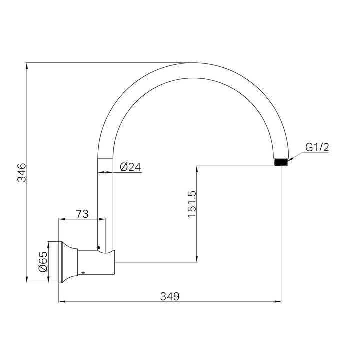 Nero York Shower Arm Line Drawing