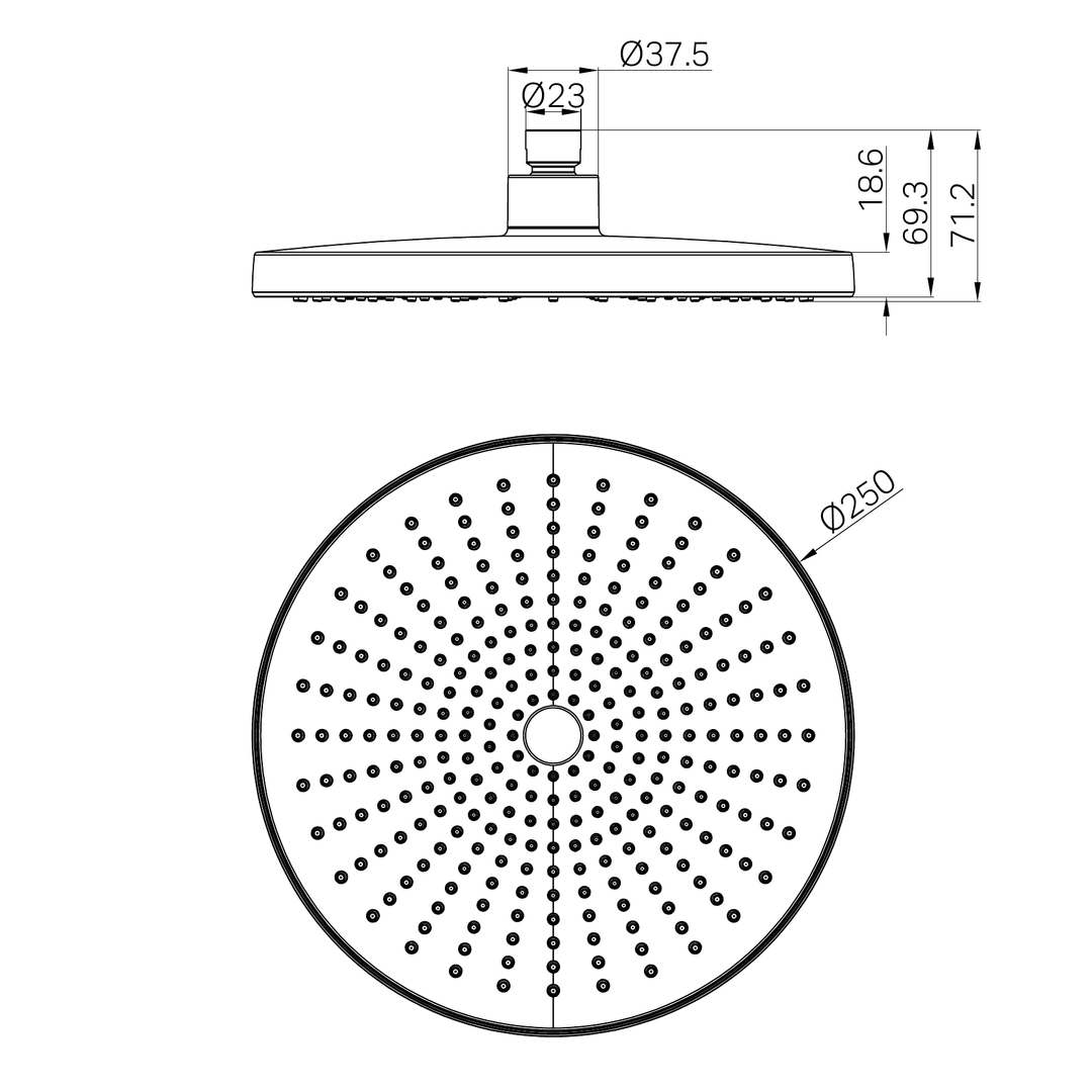 Nero Opal 250mm Shower Head BB Line Drawing