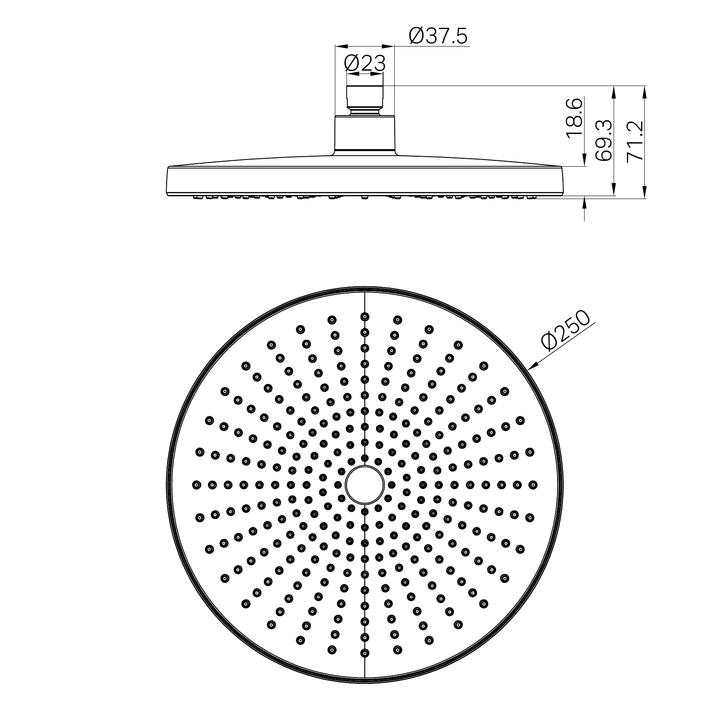 Nero Opal 250mm Shower Head BB Line Drawing