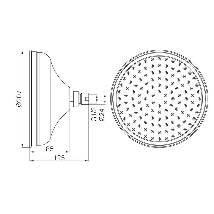 Nero York 200mm Shower Head Line Drawing