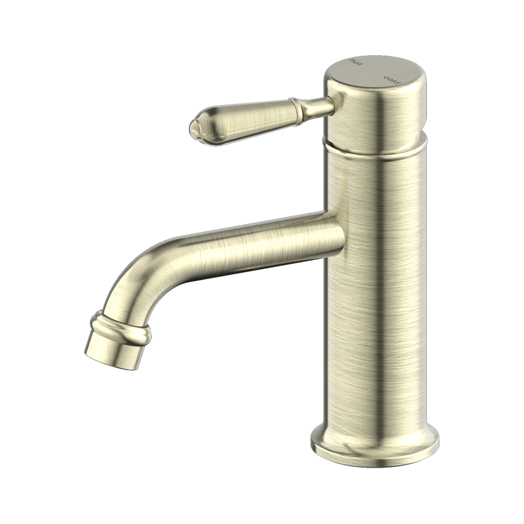 Nero York Straight Basin Mixer w/ Metal Lever Aged Brass